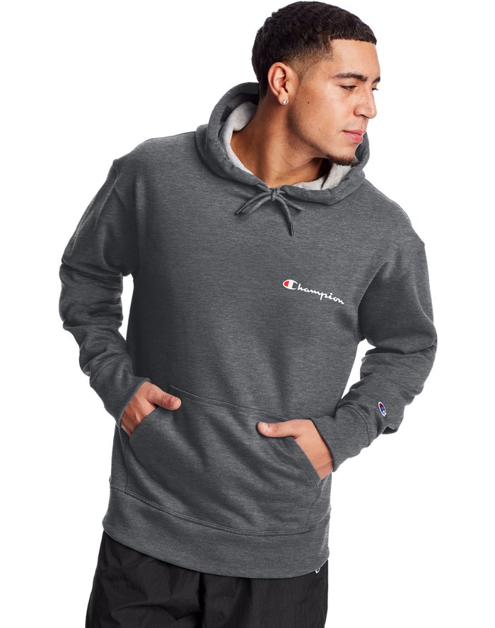 Champion Powerblend Fleece Script Logo - Miesten TummanHarmaat Huppari - Suomi 7481503-LA